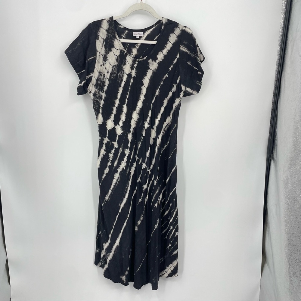 Lost river clothing boho tie dye midi dress black white short sleeve Sz M